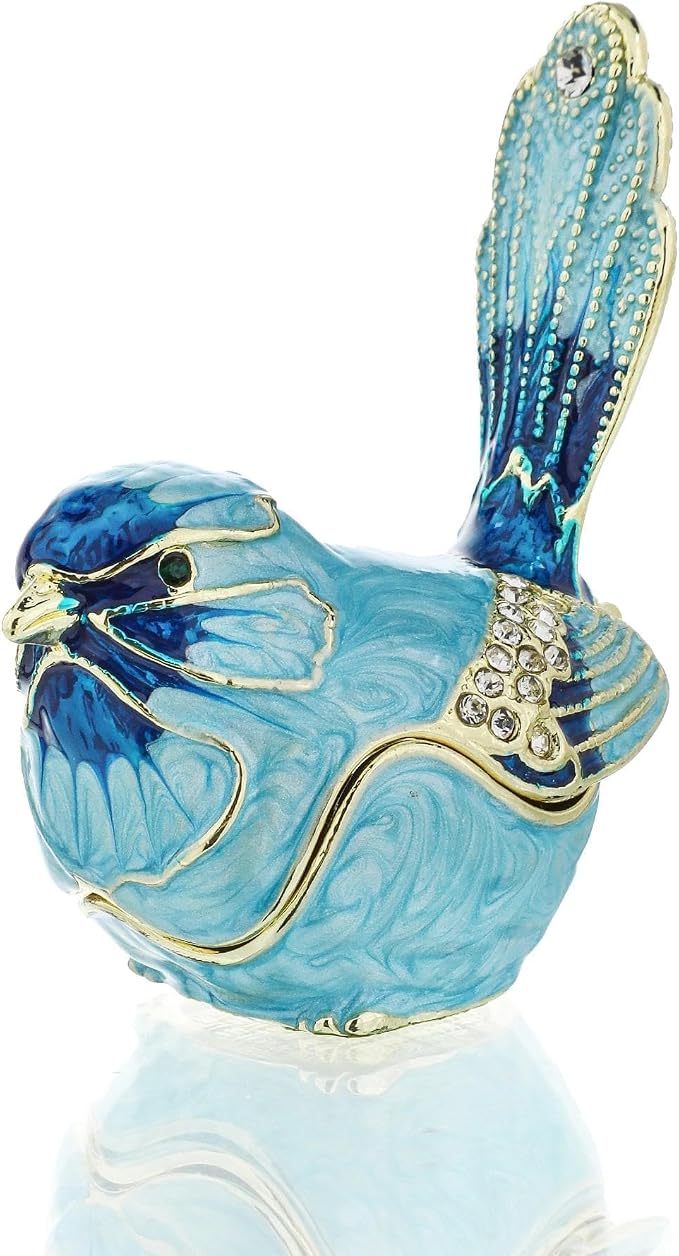 YU FENG Enamel Bird Trinket Box Jewelry Organizer, Hand Painted Decorative Hinged Keepsake Box – Blue Bird by YUFENG
