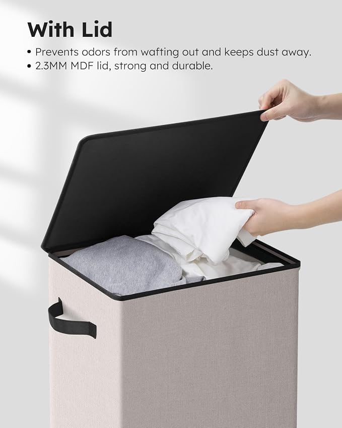 SOLEDI Laundry Hamper with Lid 100L Large & Tall Collapsible Laundry Basket, Clothes Hamper with Bag Removable Easy to Carry, Dirty Hampers for Bedroom, Bathroom, Dorm, College,Light taupe - Image 5