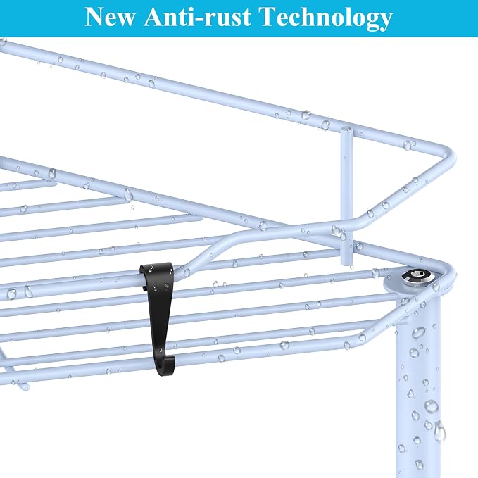 HuggieGems 3 Tier Floor Standing Corner Shower Caddy Organizer Shelf with Hooks, Bathroom Shelves Stand Rack, Blue - Image 3