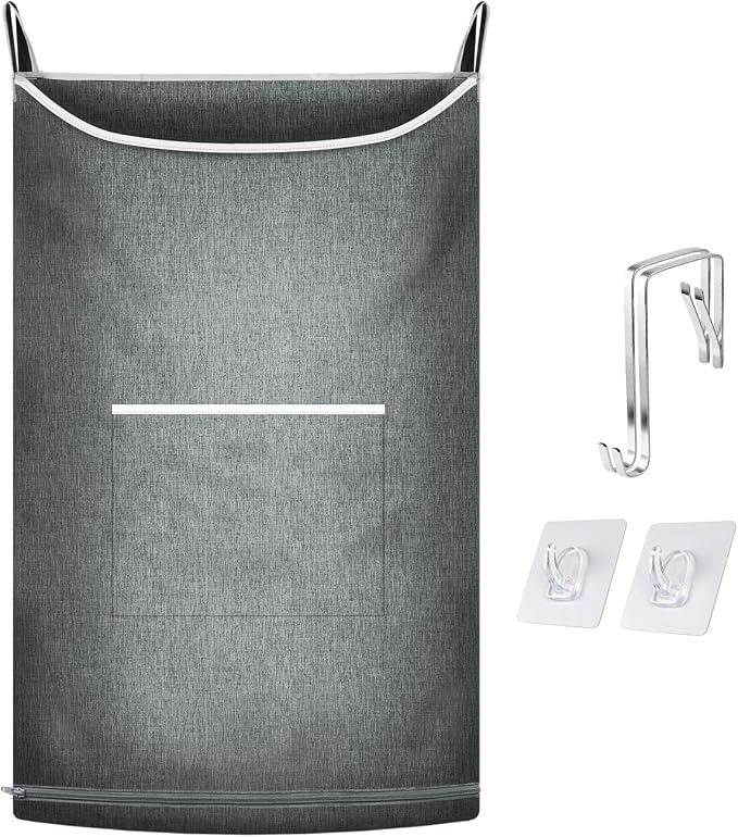 XL Hanging Laundry Hamper, Over the Door Laundry Hamper and Baskets, Wide Opening Hanging Laundry Bag,Hanging Hamper for Bathroom,Dorm,Chirstmas Gifts(Heather Grey, 36x22 Inch) by MakeLifeSimpleandEfficient