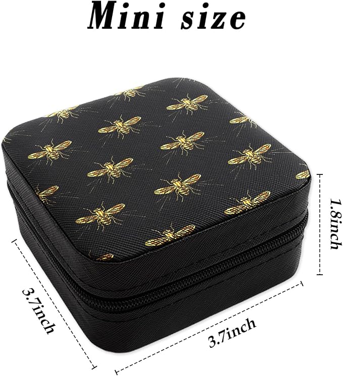 Gold Insect BlackPortable Jewelry Box Travel Jewelry Case Jewellery Organizer Small Jewellery Box for Women Men Boy Girl Earring Organizer Ring Storage Christmas Birthday Valentines Gift - Image 2