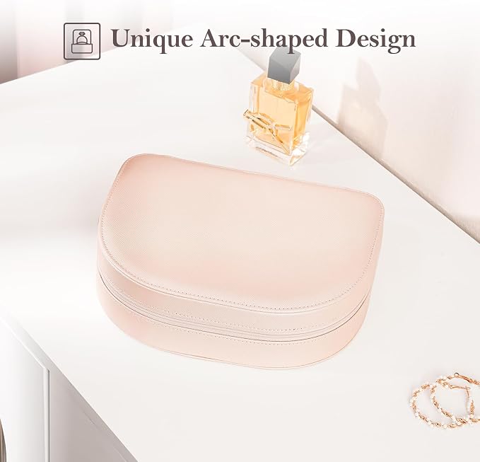 ProCase Travel Size Jewelry Box, Large Portable Seashell-Shaped Jewelry Case, 2 Layer Jewelry Organizer in PU Leather for Women -Champagne - Image 4