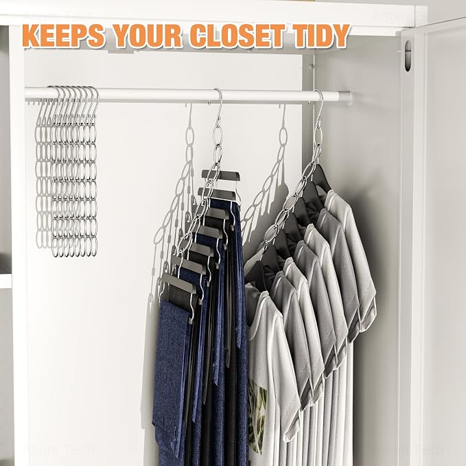 NiHome Clothing Chain Hanger 10-Pack, Metal Closet Organizer Space Saving Hangers with 7 Holes, College Dorm Room Essentials, Closet Organizers & Storage for Home, Office, Cruise & Travel - Image 4