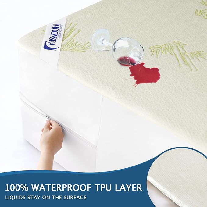 Queen Mattress Protector with Zipper,100% Waterproof Queen Size Cooling Mattress Cover,Ultra Soft Jacquard Fabric Breathable Noiseless Mattress Pad Cover,Zippered Mattress Encasement,60" *80" * 9"