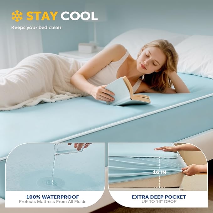Cooling Mattress Protector King Waterproof - Breathable Cover 3D Air Mesh 16" Deep Pocket Fitted Sheet - Noiseless Bed Pad for Hot Sleepers Pets Kids