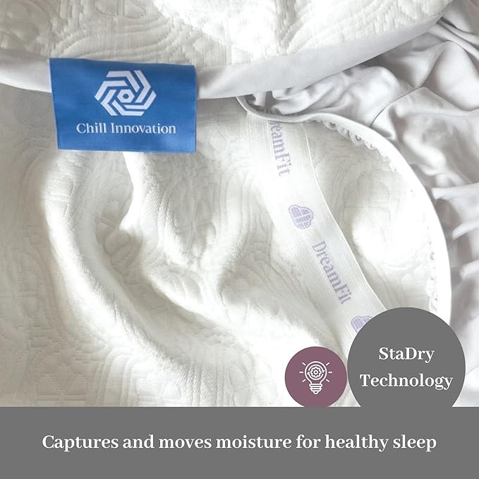 DreamFit DreamChill Luxurious 100% Waterproof Mattress Protector - StaDry Moisture-Wicking, Fine Brushed Microfiber, StaKool Cooling Minerals & Breathable Design, Queen