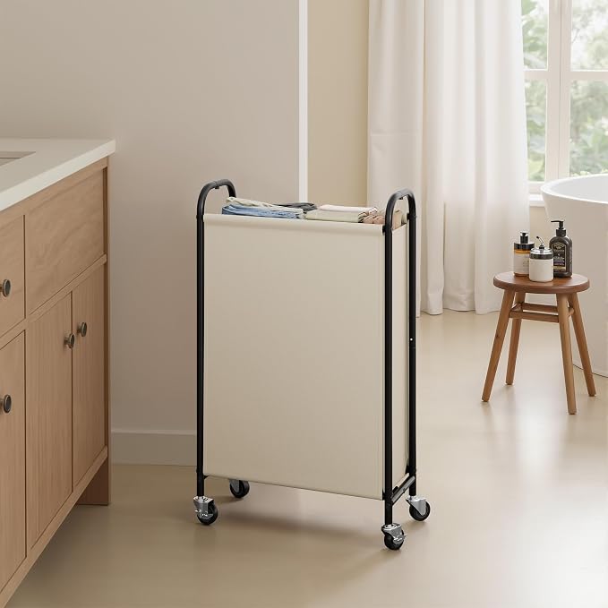 GRANNY SAYS 80L Slim Laundry Hamper with Silent Brake Wheels, Sturdy Metal Frame & Handle, Rolling Laundry Basket for Laundry Room, Bedroom, Bathroom, or RV – Great for Singles or Couples, Beige - Image 7