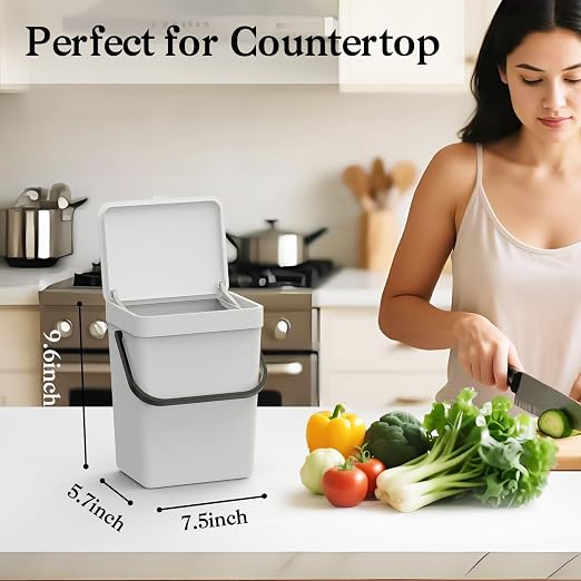 LALASTAR Small Trash Can with Lid, Kitchen Compost Bin for Countertop or Under Sink, Plastic Hanging Waste Basket for RV/Office/Bedroom/Dorm, Mountable, 5L/1.3 Gal,Sliding Lid, White - Image 4