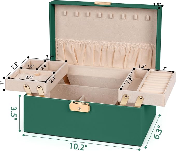 AKOZLIN Travel Jewelry Box Organizer Functional 2-trays Leather Jewelry Storage Case with Lockable Portable for Women Girls Ring Necklace Earring Bracelet - Image 6
