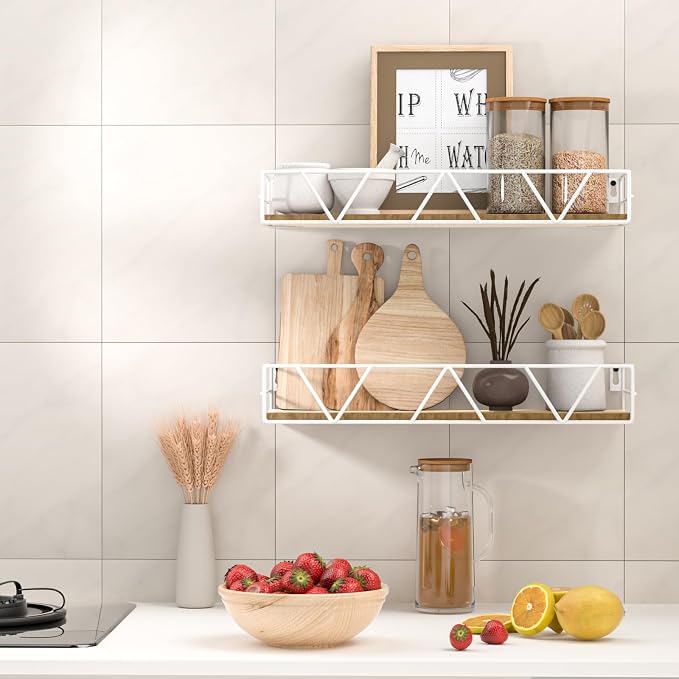 Amaoot Floating Shelves Set of 3, Home Wood Wall Shelf, Farmhouse Shelf for Bedroom, Wall Mounted Floating Shelf for Living Room, Bedroom, Bathroom, Kitchen, Office (White) - Image 4
