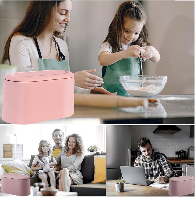LTWQLing Mini Trash Can with Lid - Removable Small Garbage Can, Tiny Plastic Trash Bin, Pop Up Countertop Wastebasket, Counter Garbage Lint Bin for Bathroom,Office,Kitchen,Desk,Coffee Table(Pink) - Image 7