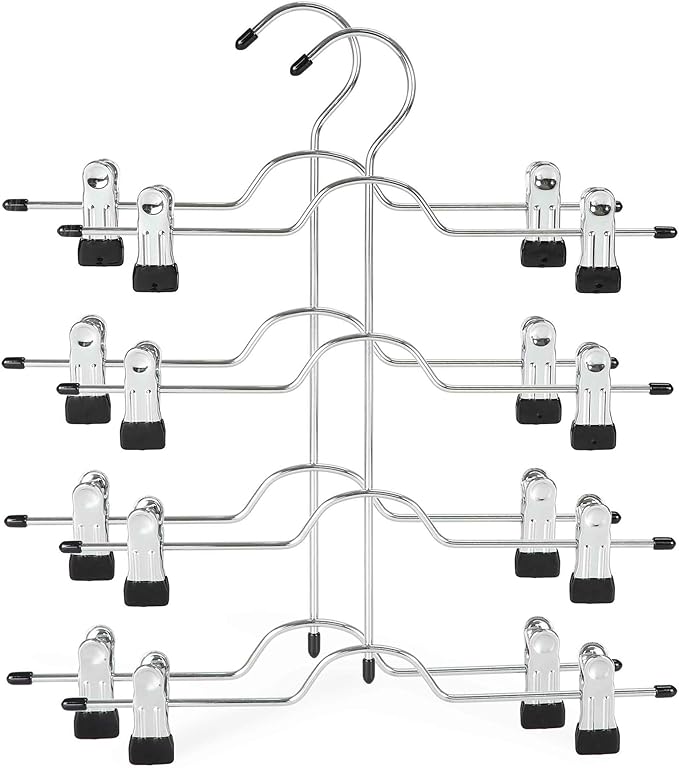 TOPIA HANGER 4 Tier Metal Skirt Hangers for Women, Pants Hanger Space Saving with Adjustable Clips, Gain 70% More Space, Non Slip Grip for Slacks, Trousers, Shorts, Jeans, Towels, Black, 2-Pack, CT20B by TOPIAHANGER