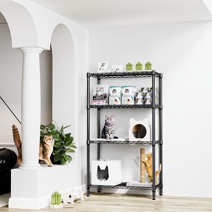 M MZG 1000 lbs 4 Tier Shelf Metal Storage Shelves Shelving Wire Rack Heavy Duty Closet Organizers for Garage Kitchen Bathroom Laundry Black 13.8" D x 35.4" W x 59.5" H - Image 2
