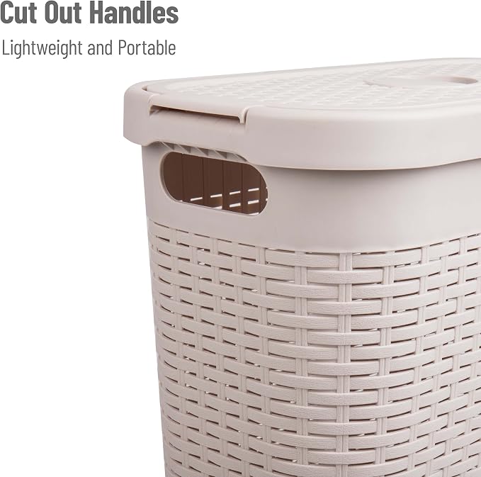 Mind Reader Slim Laundry Hamper with Lid, 40L Clothes Basket, Narrow Tapered Design with Ventilated Cutout Pattern, Plastic, Set of 2, Ivory - Image 4