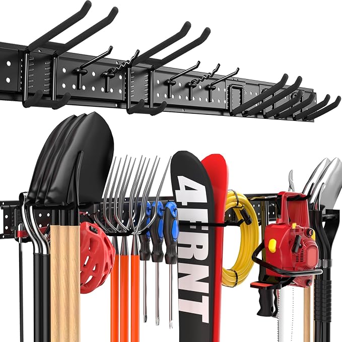 Garage Tool Organizer Wall Mount 48 inches with 10 Adjustable Heavy-Duty Hooks, Garage Organization, Garden Tool Storage Rack, Yard, and Shed, Holds Up to 400 lbs by ZICANYCO