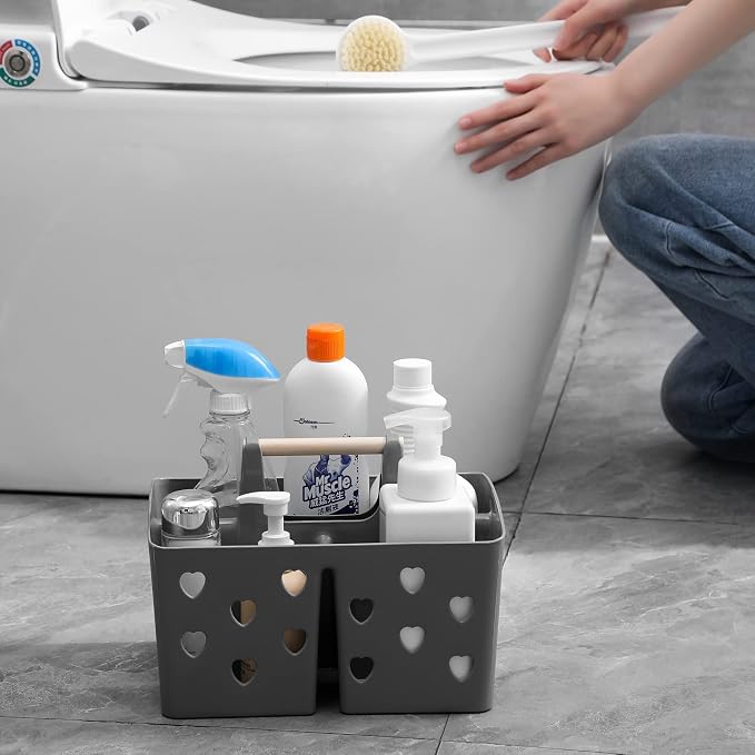 Anyoifax Portable Shower Caddy Plastic Shower Basket Organizer Divided Bathroom Caddy Storage Cleanning Caddy Tote with Handle for College, Dorm Room, Kitchen, Grey - Image 3