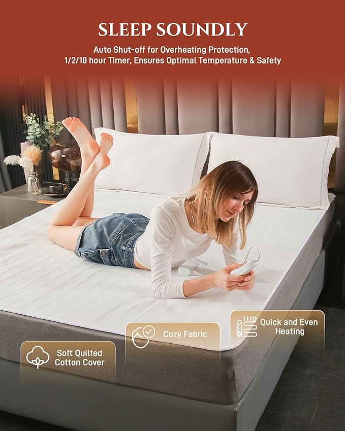 Heated Mattress Pad King Size – Electric Bed Pad with Dual Zone Control, Heated Mattress Cover, Thick Underblanket Sheet, Bed Warmer (12 White, 78" x 80")