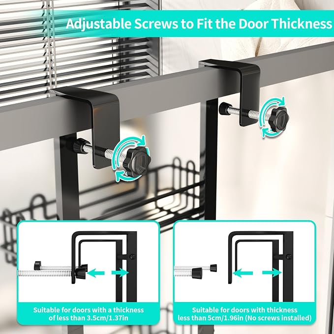 HapiRm 3 Tier Over the Door Shower Caddy, Hanging Shower Caddy with 16 Hooks and 2 Soap Holders, No Drilling Adjustable Hanging Bathroom Organizer - Black - Image 5