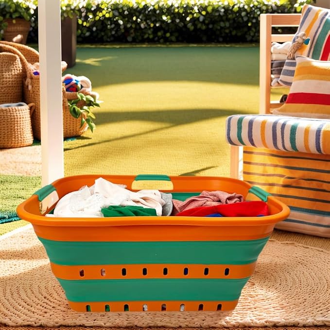 SAMMART 42L (11 gallon) Collapsible Plastic Laundry Basket - Foldable Pop Up Storage Container/Organizer - Space Saving Hamper/Basket (1, Autumn Leaf/Forest Green) - Image 2
