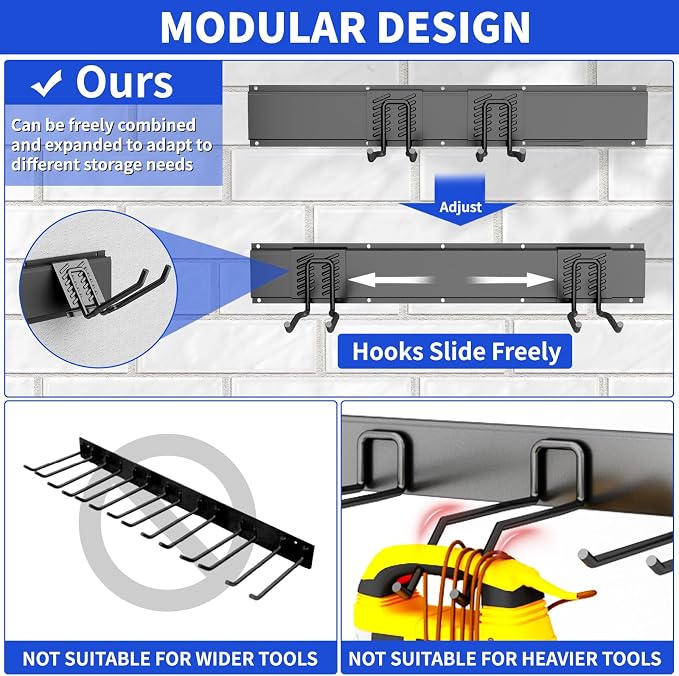 Garden Tool Organizer Wall Mount, 48inch Heavy Duty Garden Tool organizer Storage System, Easy Install With 7 Adjustable Hooks, For Garage, Basement, Shed, Workshop(Black) - Image 4