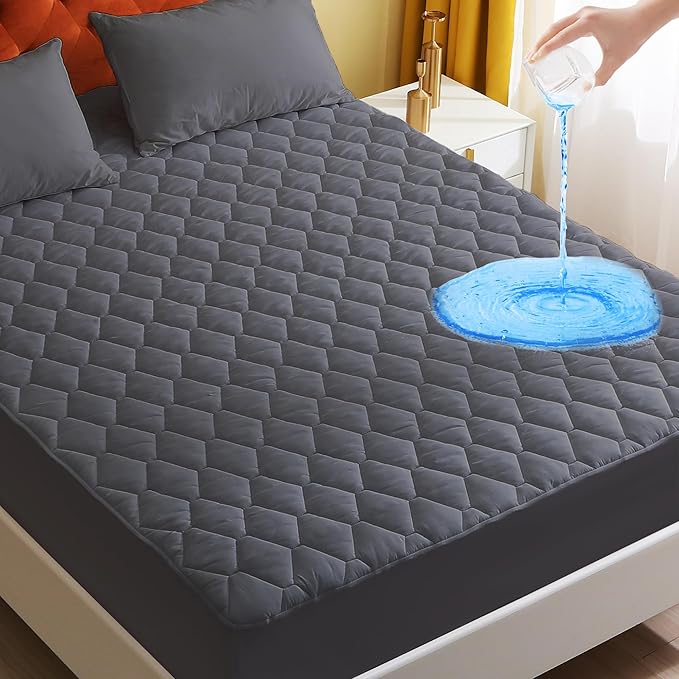 GOONIK Waterproof Mattress Protector, Noiseless California King Size Mattress Pad Cover with 6-18 Inches Deep Pocket, Gray
