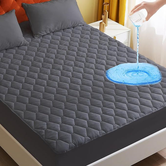 GOONIK Waterproof Mattress Protector, Noiseless California King Size Mattress Pad Cover with 6-18 Inches Deep Pocket, Gray