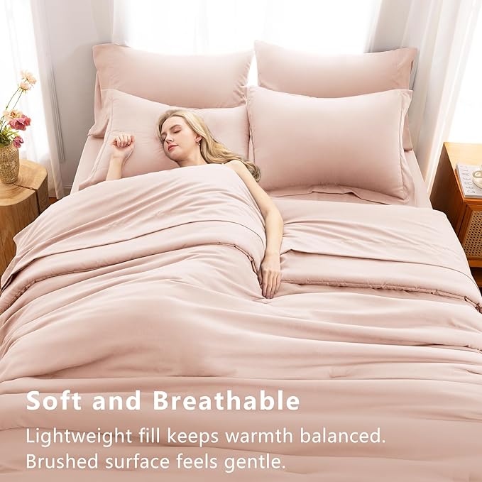CozyLux Full Size Comforter Sets Blush Pink, 7 Pieces Bed in a Bag Full Comforter Set with Sheets, Luxury Bedding Set with Down Alternative Comforter, Fitted Sheet, Flat Sheet, Pillowcases & Shams