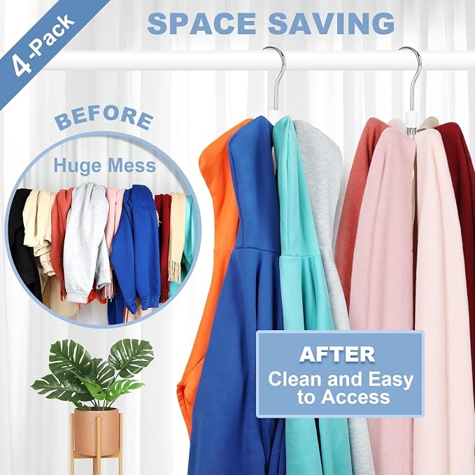 TOPIA HANGER Hoodie Hangers 4-Pack with 6 Cedar Balls, 360°Swivel Purse Hanger, Scarf Hanger, Closet Hooks, Handbag Organizer, Bra Hanger, Accessory Organizers for Scarf, Tanktop, Hat, Hoodie CT57C - Image 3