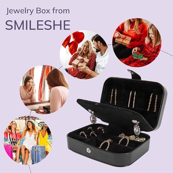 Smileshe Jewelry Box, PU Leather Small Portable Travel Case, 2 Layers Organizer Display Storage Holder Boxes for Rings, Earrings, Necklaces, Bracelets - Image 5