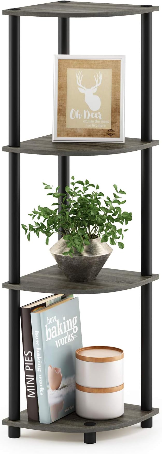 Furinno TURN-N-TUBE Corner Shelf, 4-Tier Corner Bookshelf, Display Storage Shelves with Open Shelves, for Organization and Storage, Living Room, Home Office, Garage, French Oak by Furinno-FitsYourSpaceFitsYourBudget