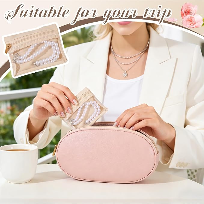 20 Pcs Portable Travel Jewelry Organizer Velvet Jewelry Pouch with Zipper Clear Travel Jewelry Bag for Travel Business Trip for Mom Wife Women Gift - Image 5