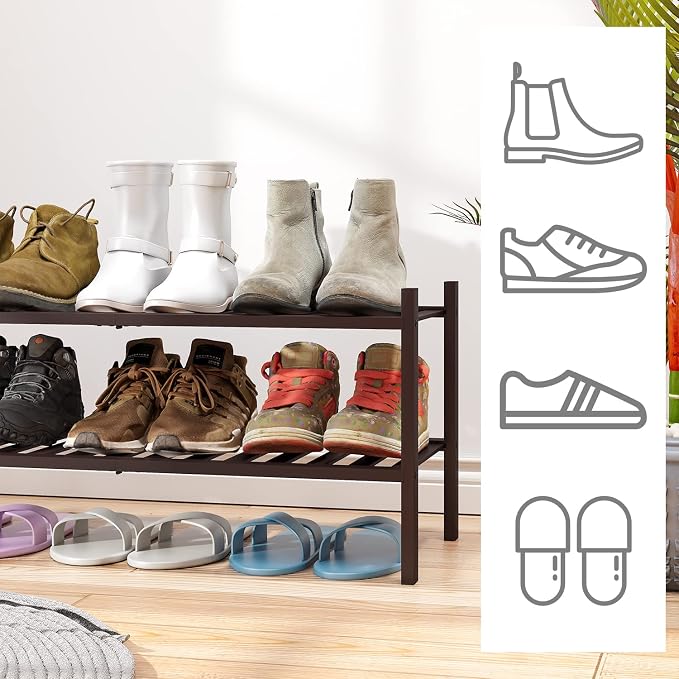 viewcare 2-Tier Shoe Rack for Entryway, Bamboo Shoe Rack for Closet, Free Standing Shoe Racks for Indoor Outdoor, Stackable Shoe Shelf Storage Organizer for Hallway Closet - Image 4