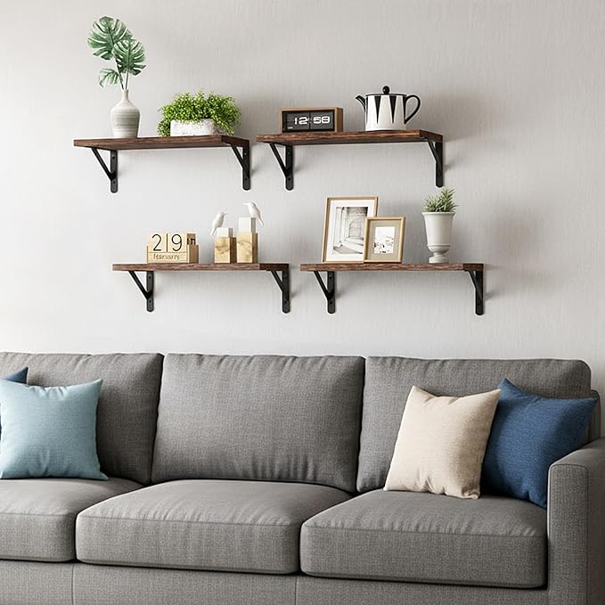 Fixwal Floating Shelves for Wall, Wood Wall Mounted Shelves for Bedroom, Bathroom, Living Room, Kitchen Storage and Decor(Brown, Set of 4, 16.5 Inch) - Image 2