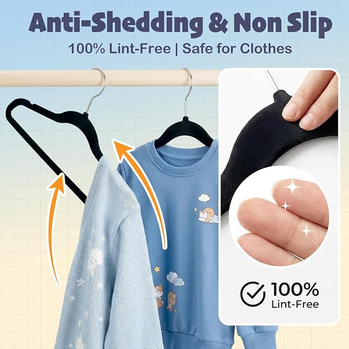HOUSE DAY 14 Inch Kids Velvet Hangers 50 Pack, Durable Big Kid Hangers for Youth, Teen, Non Slip Kids Felt Hanger, Cute Childrens Hanger for Closet, Black - Image 4