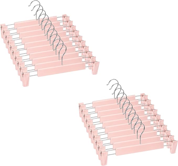 Skirt Hangers 20 Pack, Pants Hangers with Clips，360 ° Swivel Hook Space Saving Hangersfor Pants, Skirts, Clothes, Jeans，Pink by Lamitocs