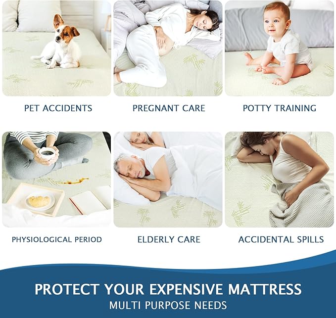 Queen Mattress Protector with Zipper,100% Waterproof Queen Size Cooling Mattress Cover,Ultra Soft Jacquard Fabric Breathable Noiseless Mattress Pad Cover,Zippered Mattress Encasement,60" *80" * 9"