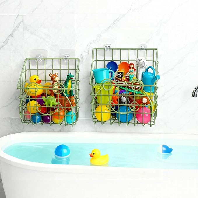 Greentainer 2 Pack Bath Toy Storage Organizer, Large Rustproof Metal Wire Basket, Wall Mounted Hanging Bathtub Holder, Bathroom Shower Caddy for Tub Toys & Toiletries - Image 7