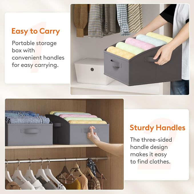 Lifewit Trapezoid Closet Storage Bins for Shelf, 6 Packs Non-woven Closet Organizer Baskets with Handles, Foldable Clothes Containers Boxes for Clothing, Book, Purse, 16L, Medium, Gray - Image 4