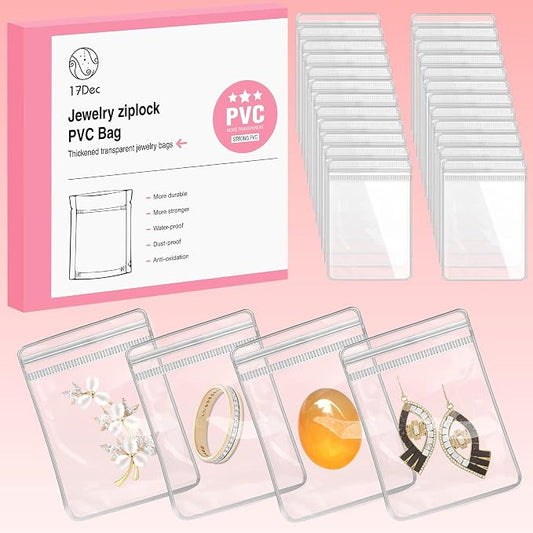 17Dec 100 Zippered Plastic Jewelry Bags,Small(2.36"x3.15"),Thicker PVC Anti-Tarnish Jewelry Bags Clear Plastic for Gold,Silver,Collectibles,Jewelry Packaging for Business,Travel,Organizing by 17Dec