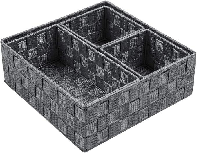 Posprica Woven Storage Baskets for Organizing, Small Baskets Cube Bin Container Tote Organizer Divider for Drawer, Closet, Shelf, Dresser, Set of 4(Dark Grey) by Posprica