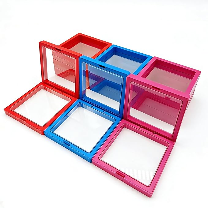 12PCS 3D Floating Frame Display Stand, Jewelry Box, Gift Box, Ornament Organizer, Small Travel Jewelry Box, PE Film Anti-Oxidation, Suspended Display Box Stackable (3.54*3.54，Type 3) - Image 2