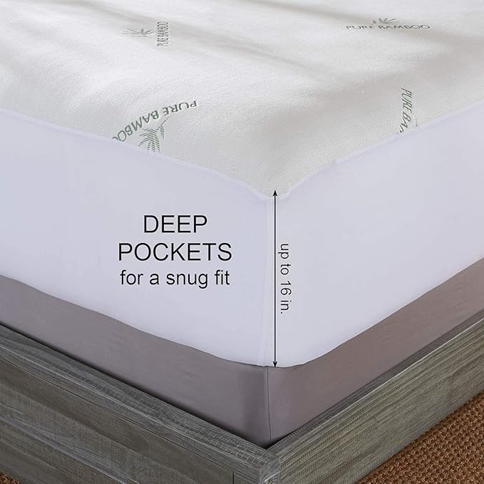 California King Mattress Protector by PURE BAMBOO, Waterproof - Viscose Derived from Bamboo, Breathable, Noiseless Mattress Cover Protects Against Moisture, Spills, Stains (California King)