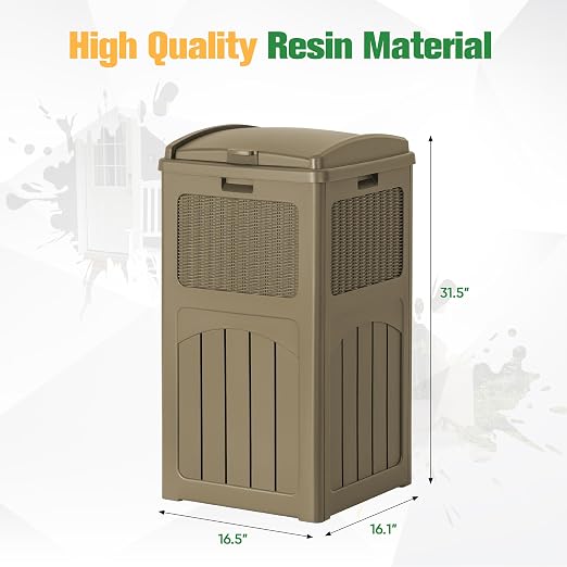 Flamaker 30 Gallon Trash Can, Resin Outdoor Garbage Can with Lid, Waterproof Hideaway Patio Waste Bins for Outside Use (Brown) - Image 5
