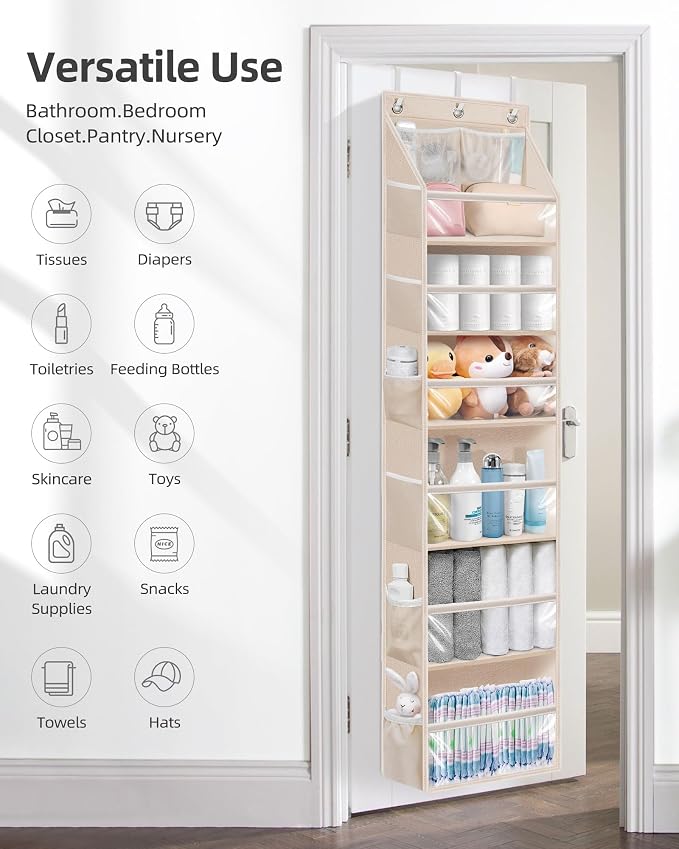 STORAGE MANIAC Over the Door Organizer Large Capacity Hanging Organizer, Clear Deep Pockets Behind Door Closet Organizer and Storage for Nursery, Bathroom, Bedroom, Pantry, 1 Pack Oat Beige - Image 5