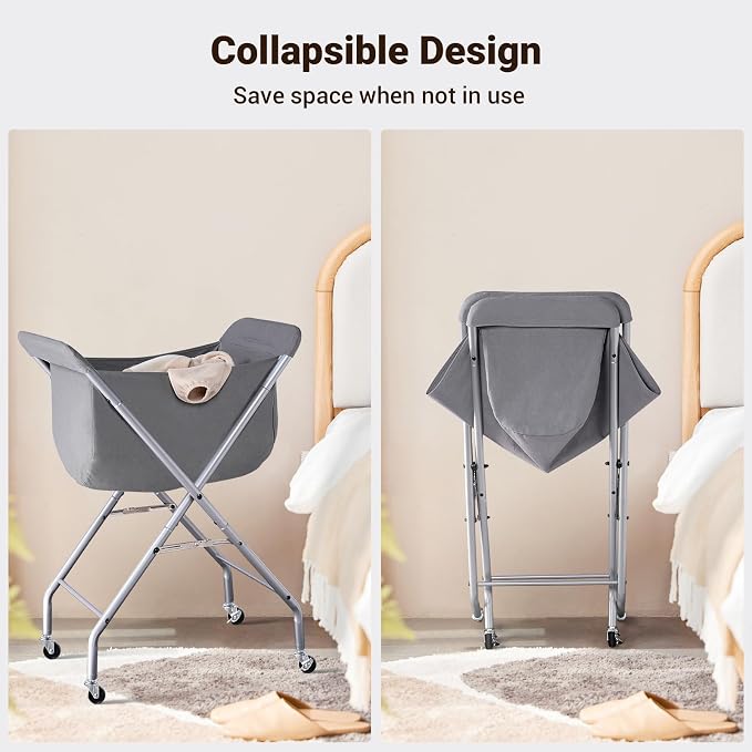 ELYKEN Laundry Cart with Wheels, 32”H Easy Rolling Laundry Hamper with Removable Liner Bag, Sturdy Metal Frame Clothes Basket with 4 Casters and 2 Brakes - Image 5