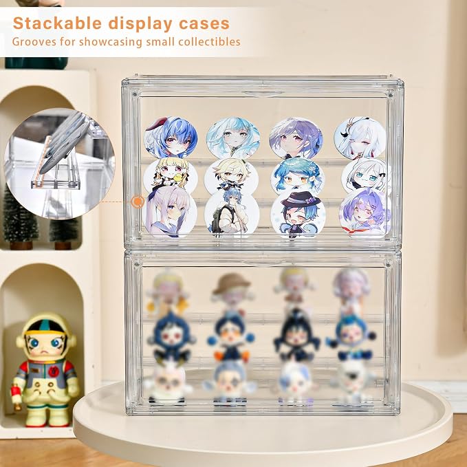 Freebat Clear Acrylic Display Case for Collectibles - 3-Tier Adjustable Figure Display with Magnetic Door & Removable Shelves,Stackable Dispaly box for Figures - 2 Pack - Image 7