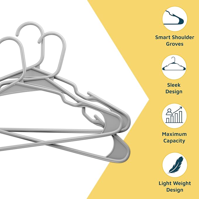 Lifemaster Plastic Clothes Hangers – Heavy Duty Hanger Set, for Organizing Clothes, Dresses, and Coat, Holds Up to 5 lbs, Space-Saving Hangers with Non-Slip Shoulder Grooves, Pack of 20, Gray - Image 4