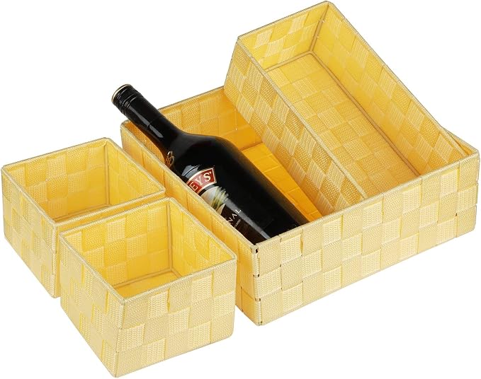 Posprica Woven Storage Baskets for Organizing, Small Black Baskets Cube Bin Container Tote Organizer Divider for Drawer, Closet, Shelf, Dresser, Set of 4(Yellow) - Image 4