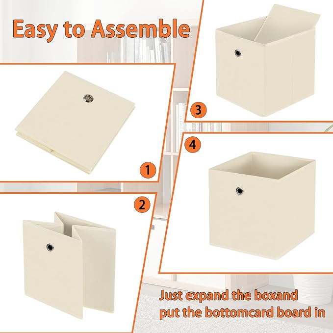 Foldable Storage Cubes Bins ,11 Inch Cloth Storage Cube Fabric Storage Box Cubes Organizer Baskets with Dual Handles for Home Organizer Set of 10 (Creamy-White) - Image 6