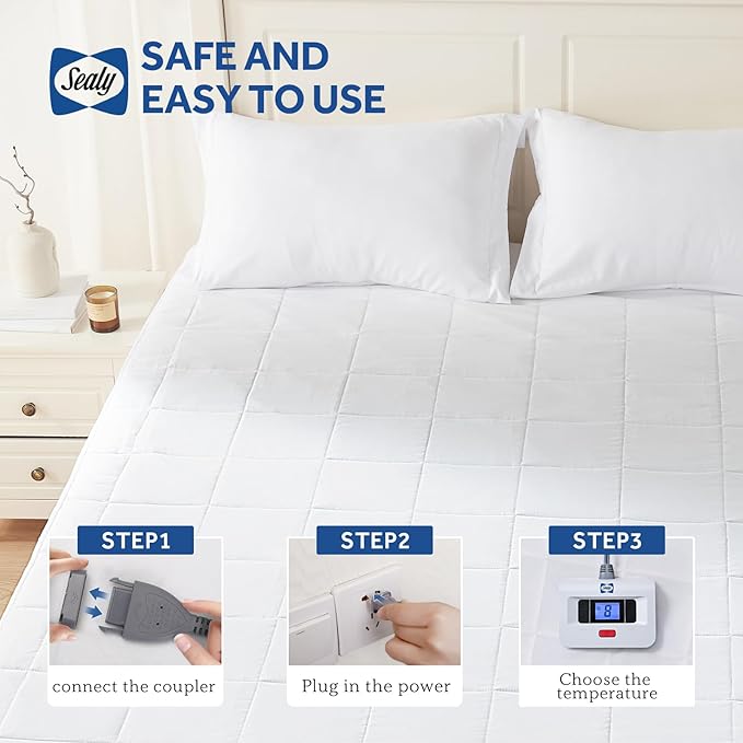 Sealy Electric Mattress Pad Twin Size, 10 Heating Settings Heated Mattress Pad, Bed Warmer with Single Controller & Auto Off 1-12 Hours, Fit Up to 15 Inch, Machine Washable, 39"x75"